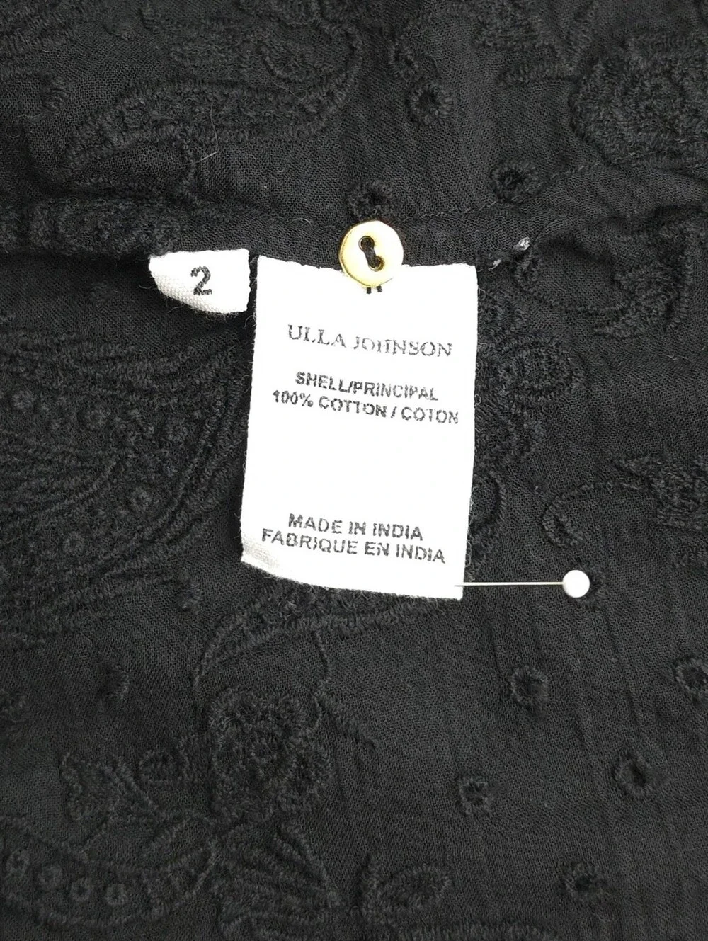 Ulla Johnson Black Sheer Swiss Dot Ruffle Neck Blouse